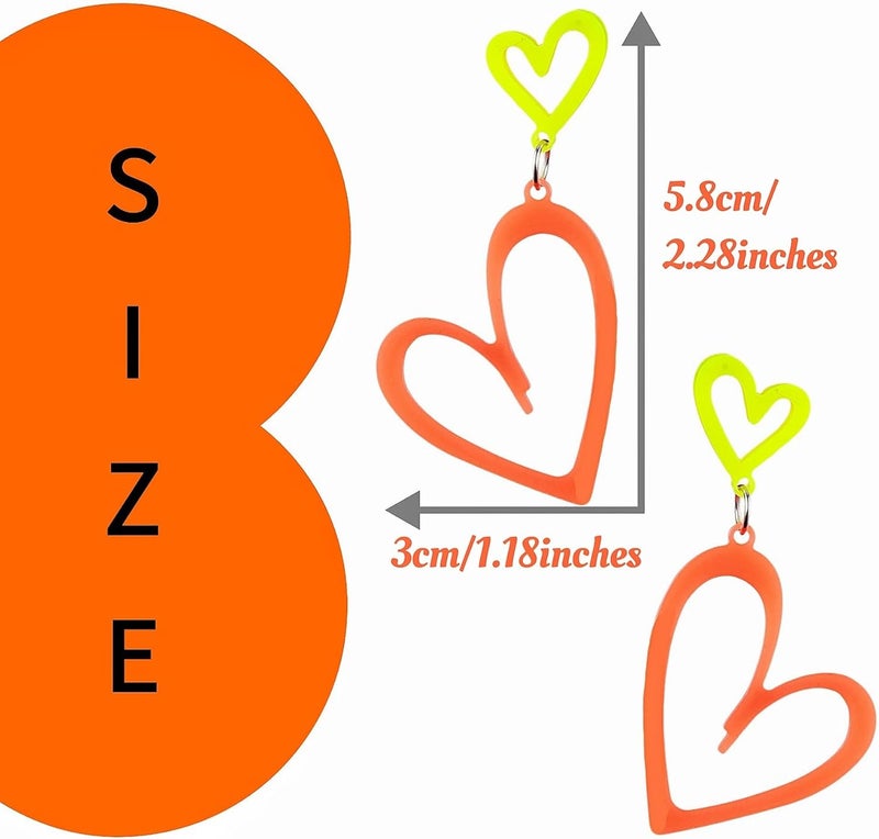 HOLYRY Neon Heart Earrings for Women Acrylic Neon Earrings 80s 90s Outfit for Women Glow Party Accessories Gifts Hot Pink Orange Green Yellow - Image 4